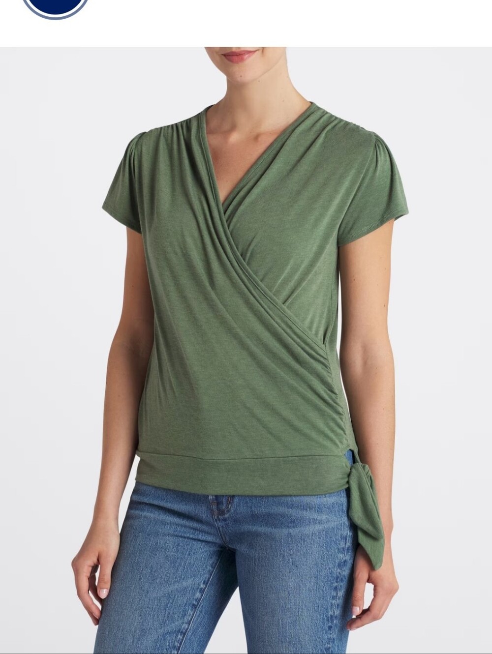 Colette Malouf Dark Green Wrap Tie-Front Blouse